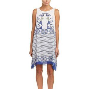 M.S.S.P. Sheath Art Nouveau Styled Geometric Pattern Sleeveless Trapeze Dress